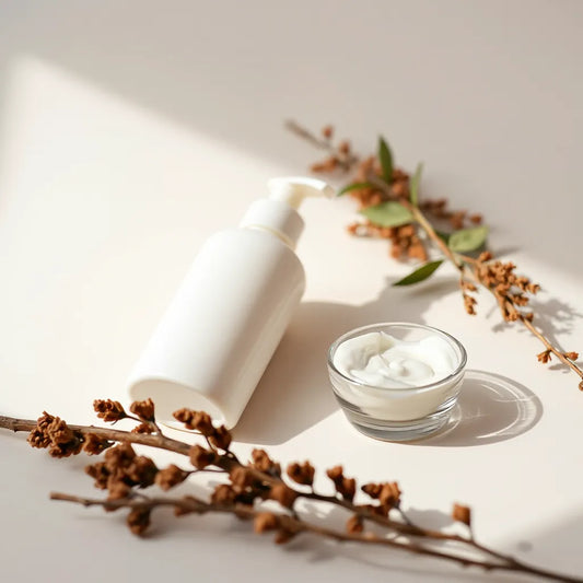 不含添加感的乳液質地，配合簡約乳液瓶與柔和光線，呈現清爽保養質感